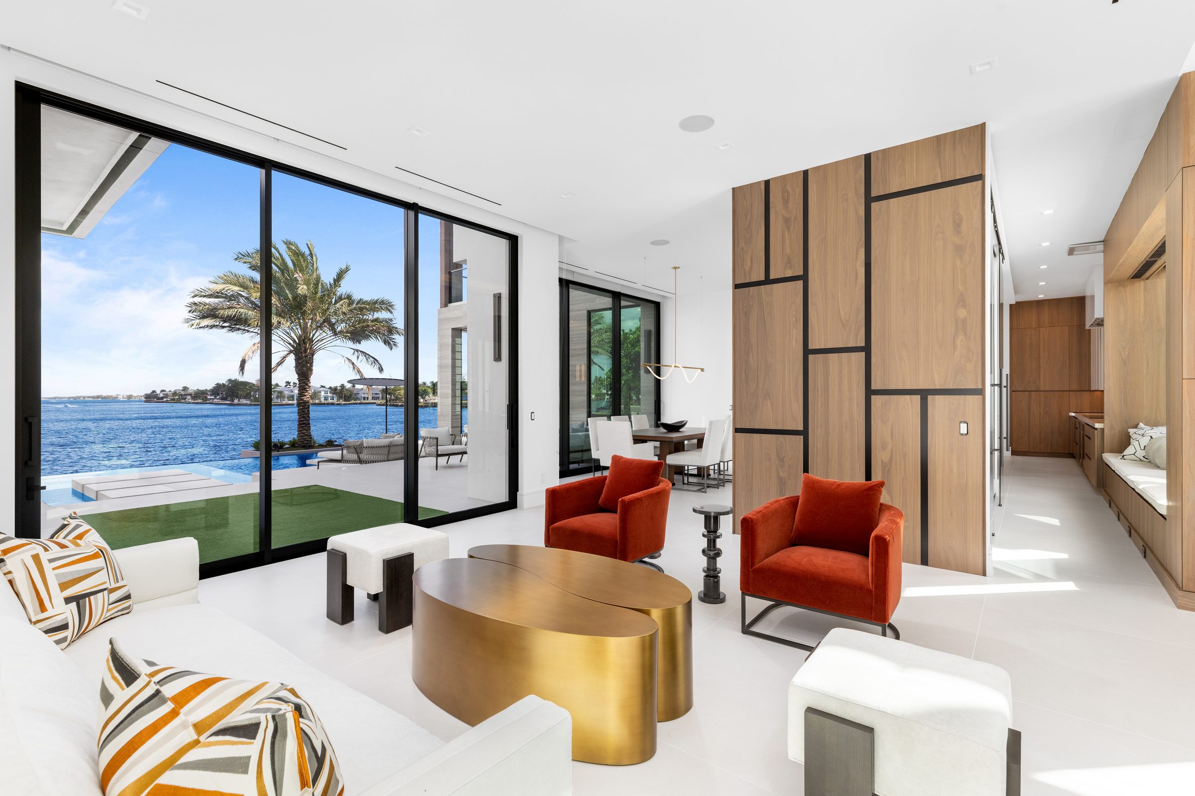 Living room overlooking the Intracoastal in Ocean Ridge — built by Varga Homes
