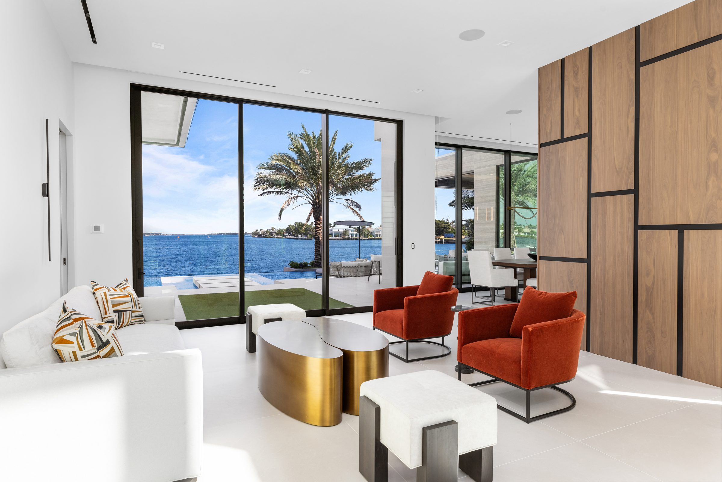 Living room overlooking the Intracoastal in Ocean Ridge — built by Varga Homes