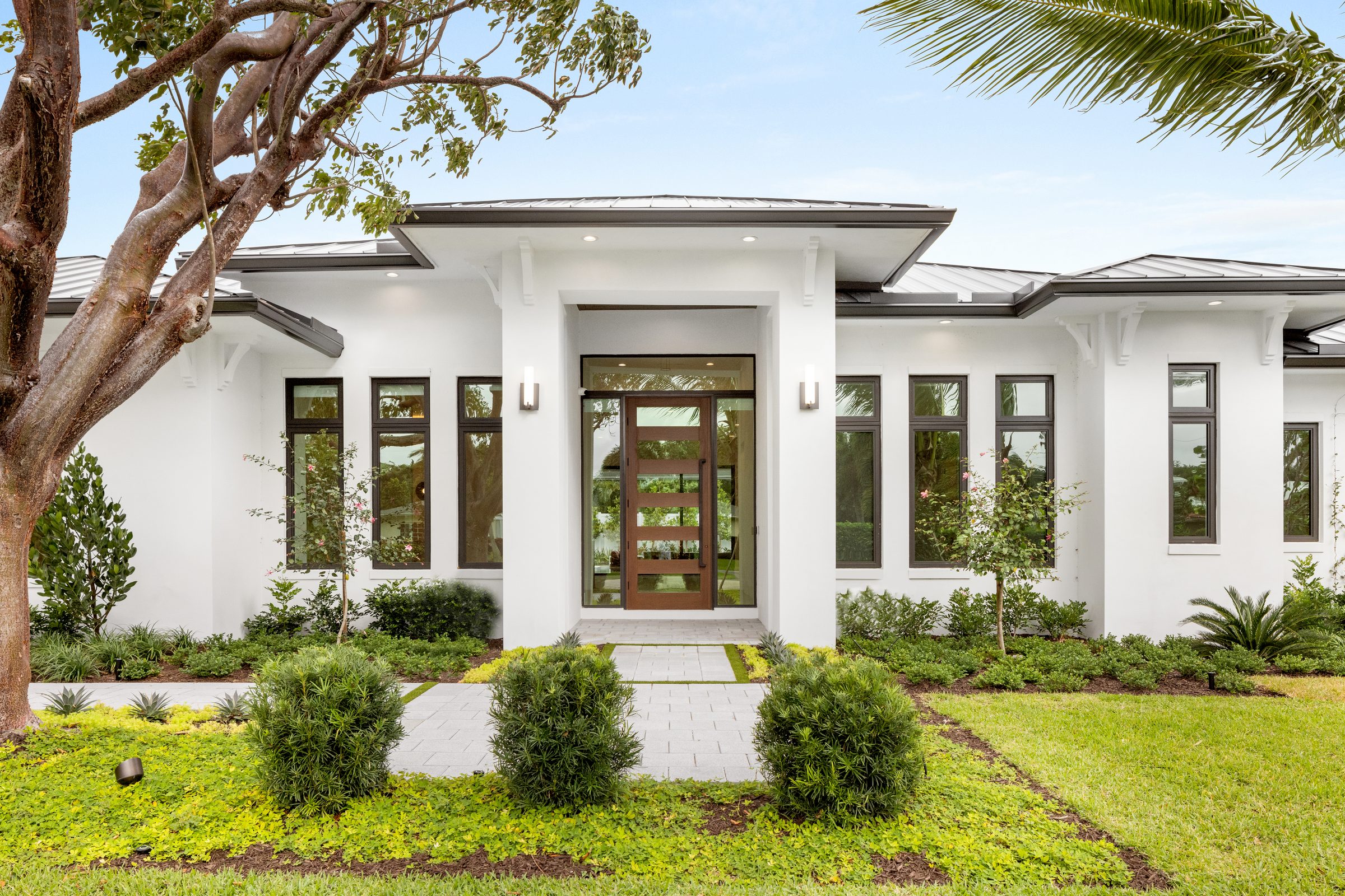 Front elevation of the custom home in Delray Beach — built by Varga Homes