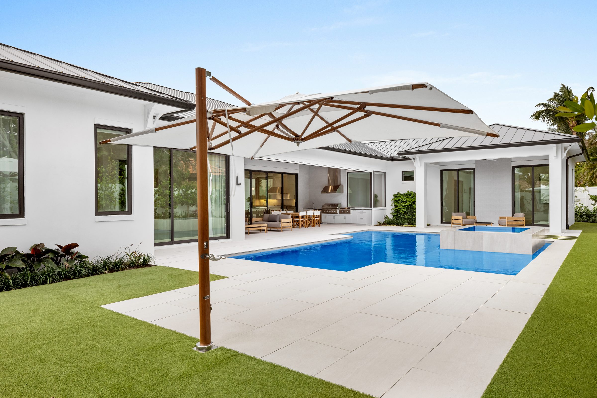 Pool and sun deck in Delray Beach — built by Varga Homes