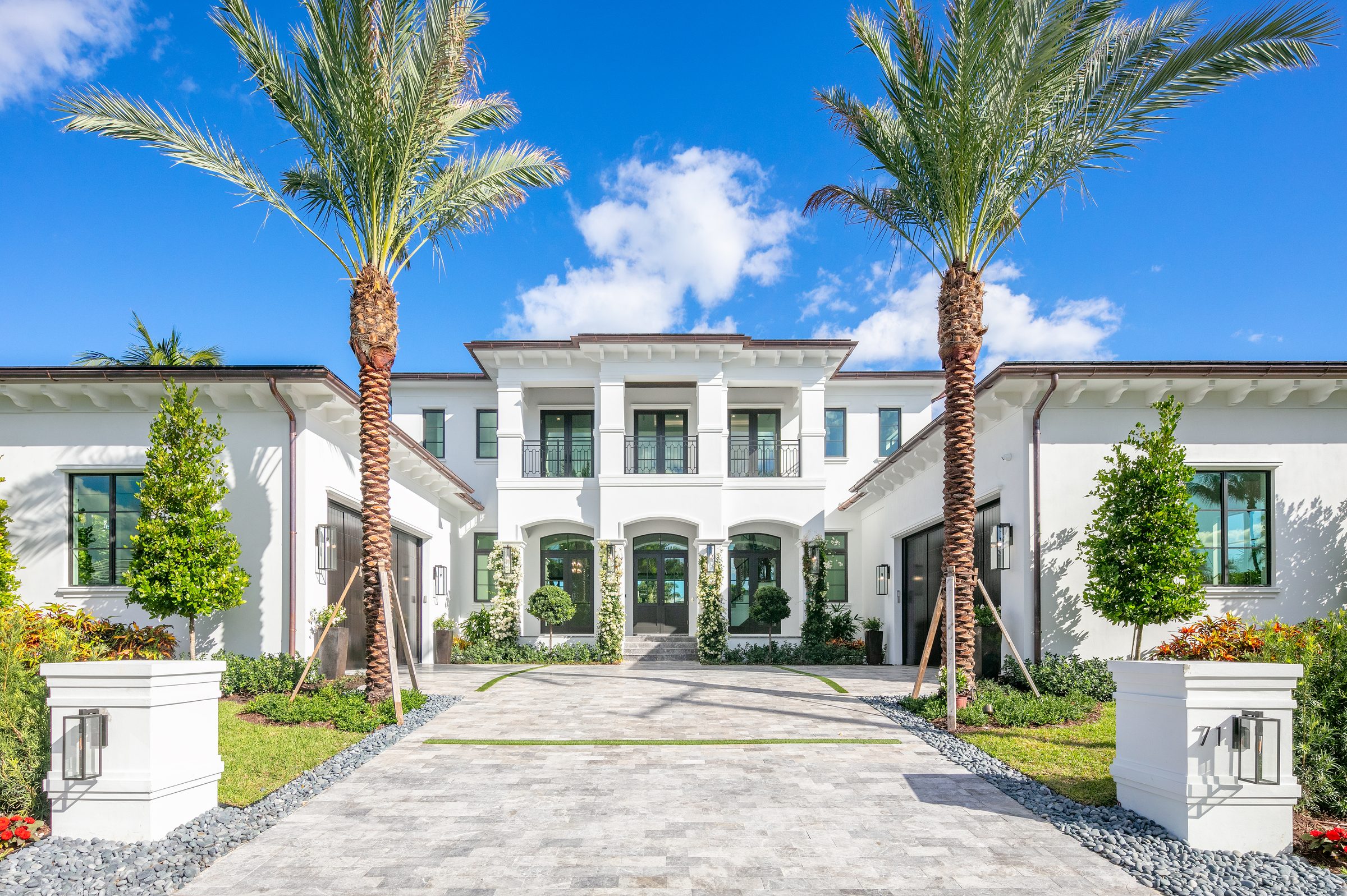 Front elevation of the custom home in Manalapan — built by Varga Homes