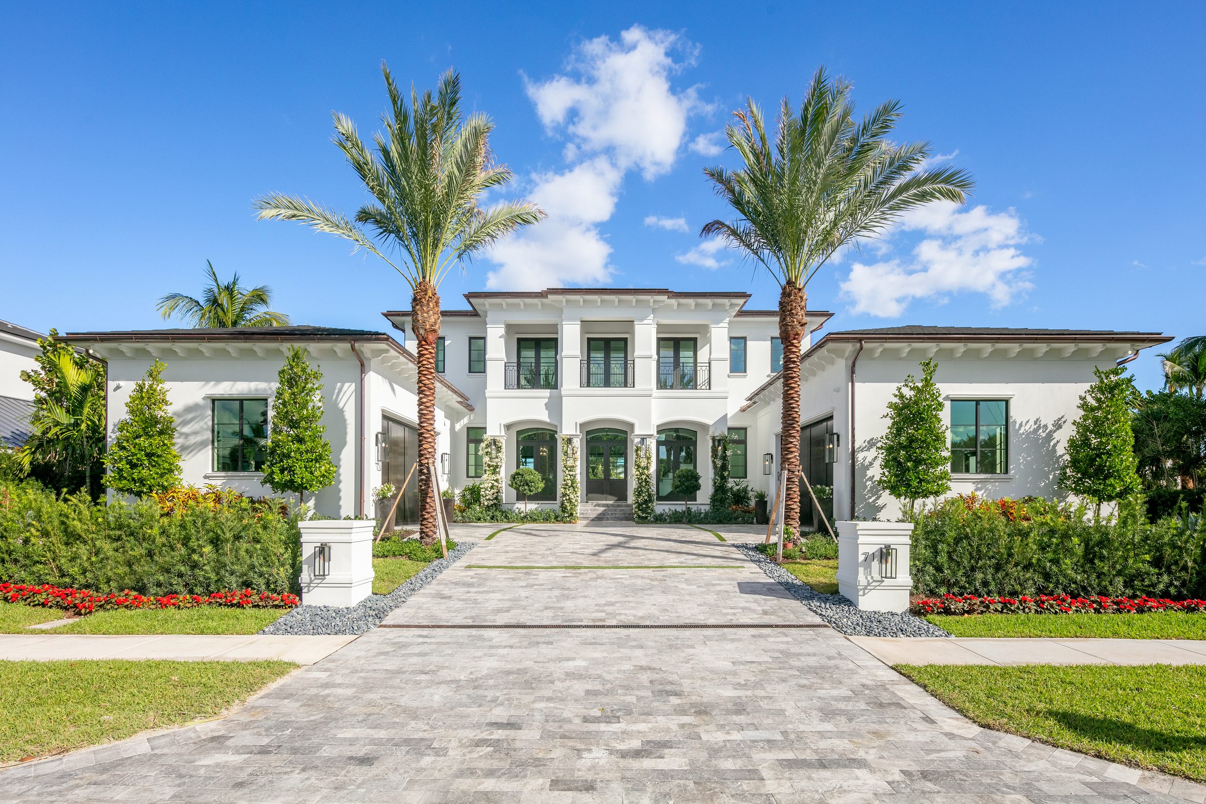 Front elevation of the custom home in Manalapan — built by Varga Homes