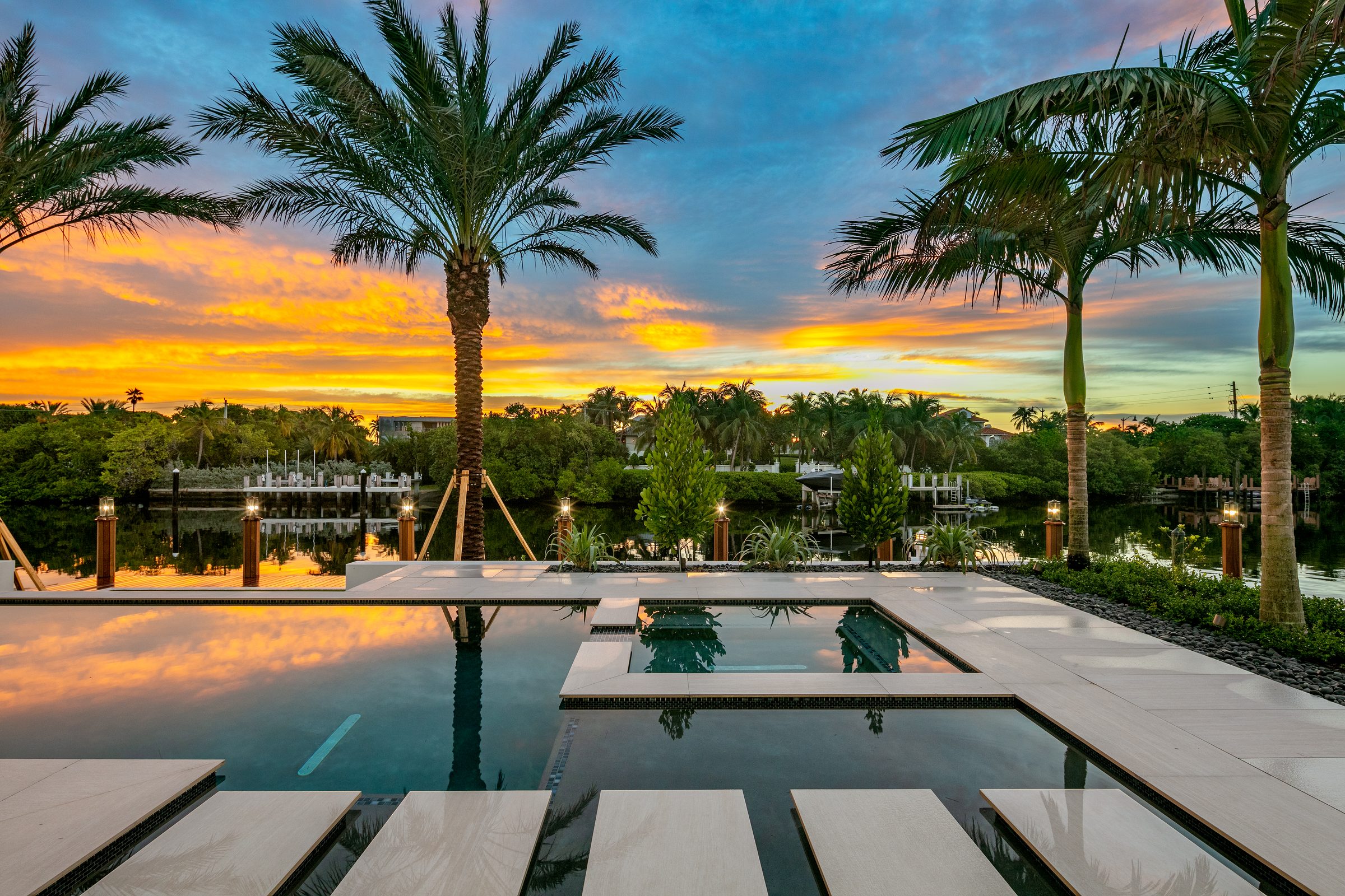 Pool at sunrise, Manalapan — built by Varga Homes