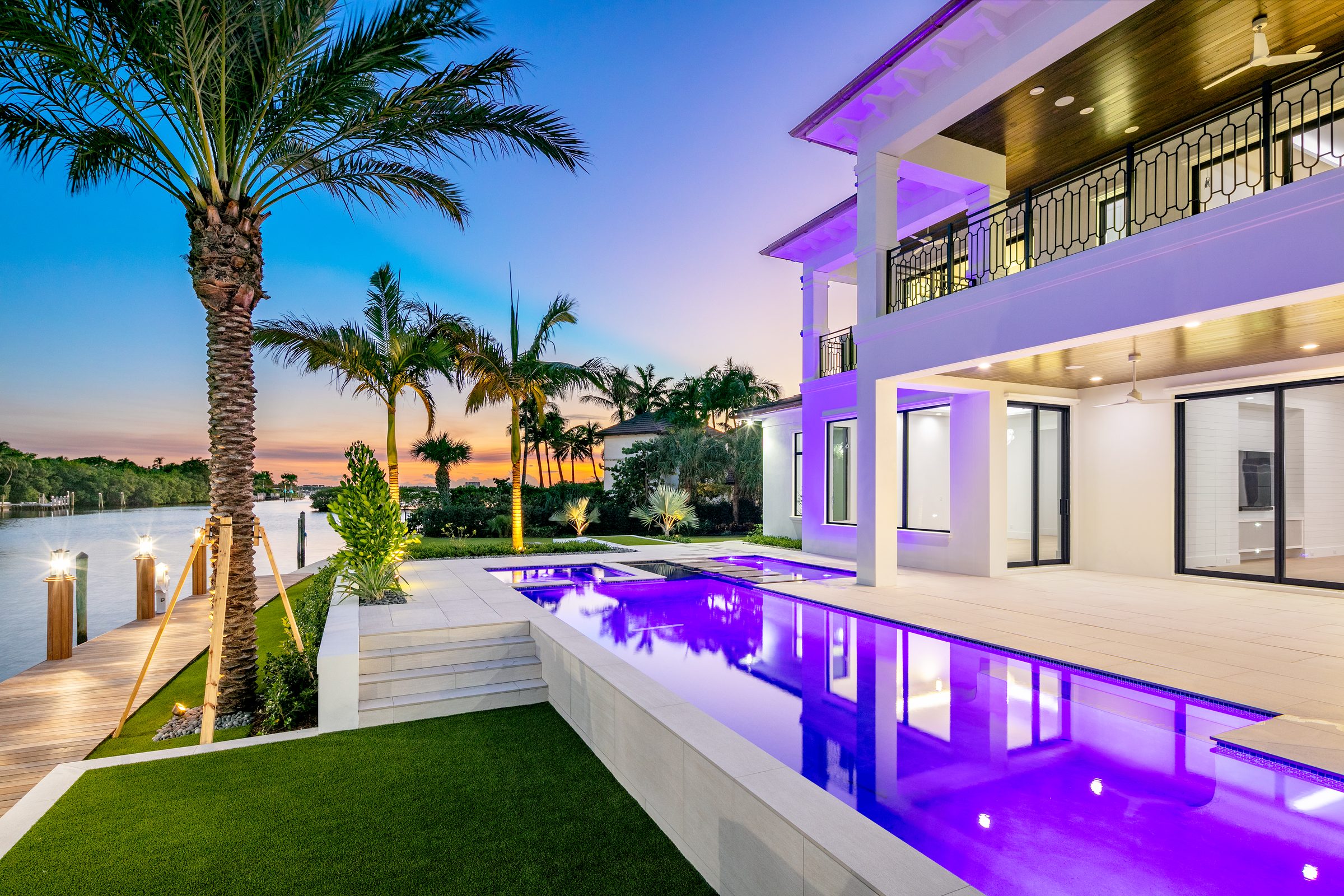 Pool at sunset, Manalapan — built by Varga Homes