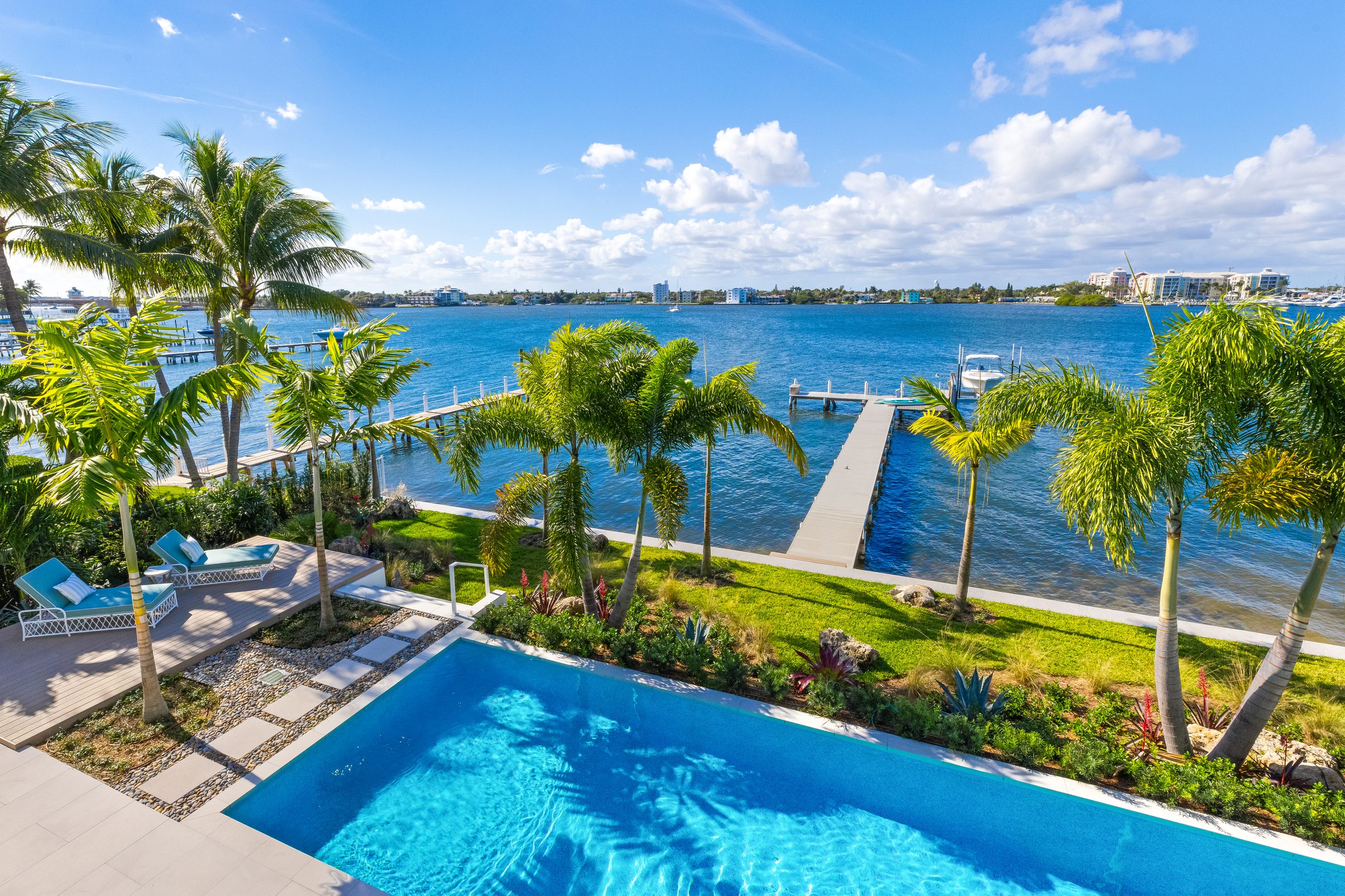 Pool and sun deck in Lantana — built by Varga Homes